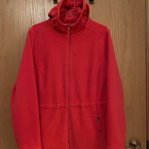 L.L.Bean Polartec Fleece Hoodie Jacket XL Tunic Length Full Zip Ruby Coral NEW